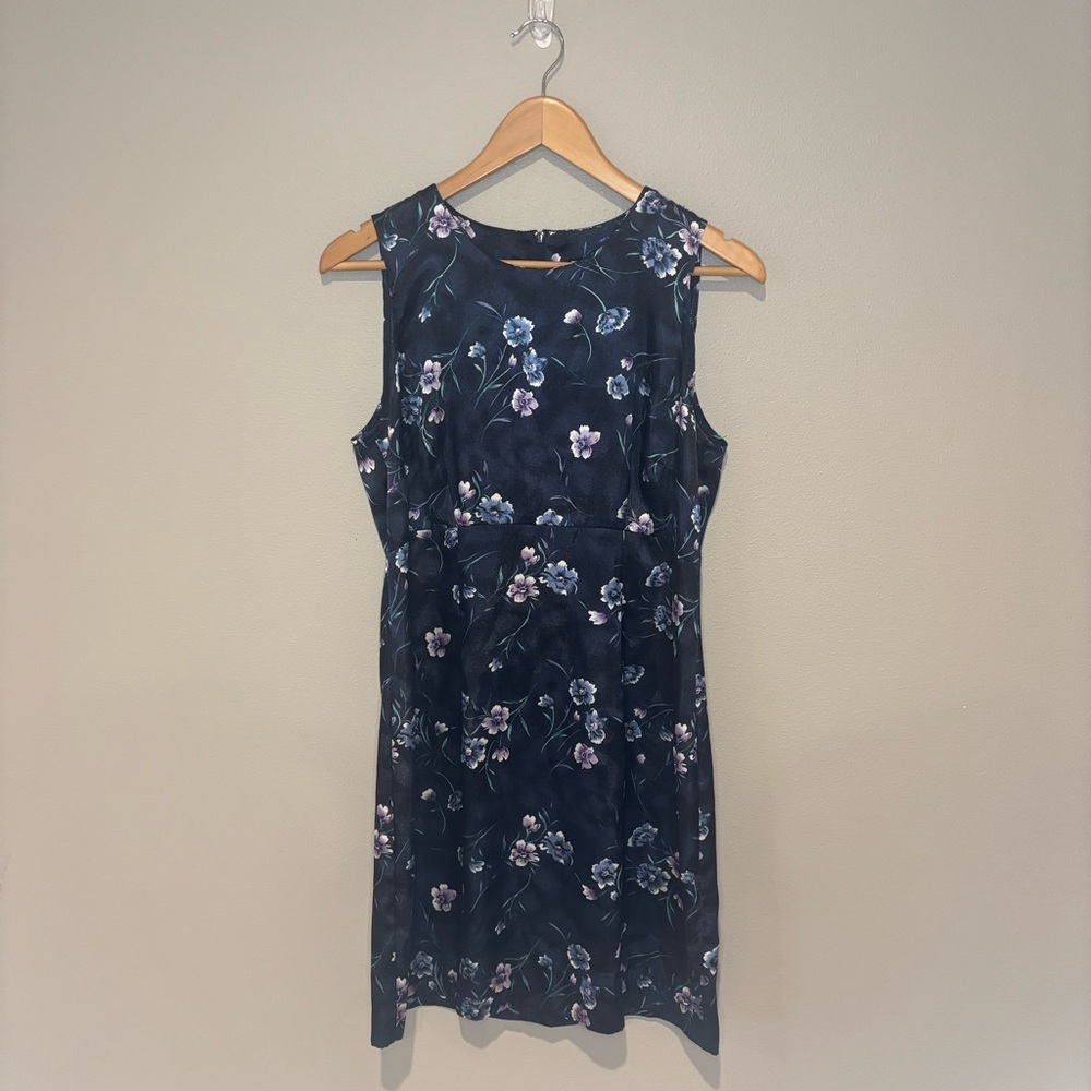 VINTAGE 90s Y2K Women’s Mini Sleeveless‎ Navy Floral Dress Size 11/12